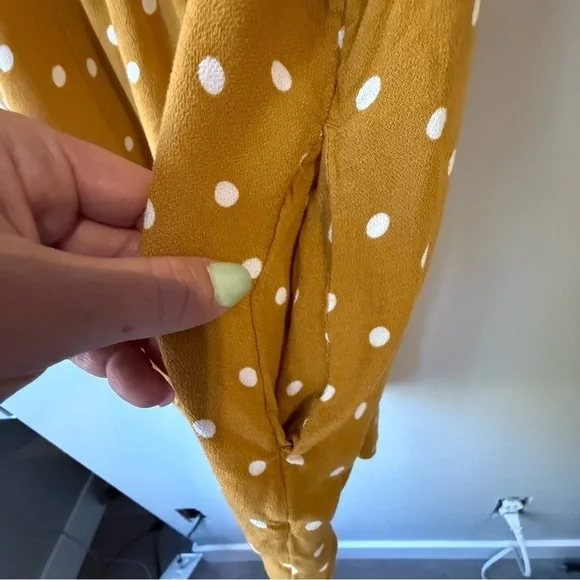 American Eagle Outfitters Mustard Polka Dot Romper - Picture 3 of 13
